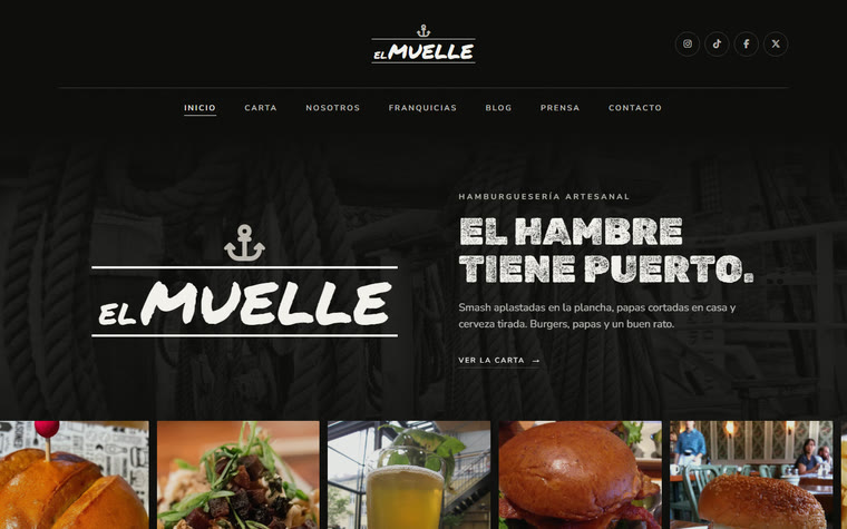 Sitio web de El Muelle diseñado por ZEK, en escritorio