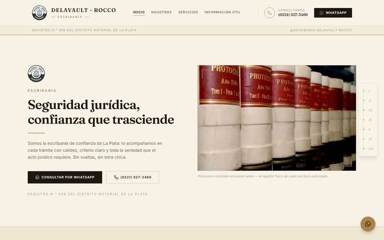 Sitio web de Escribanía Delavault Rocco diseñado por ZEK, en escritorio