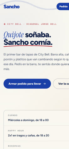 Sitio web de Sancho · Tapas y Barra en celular