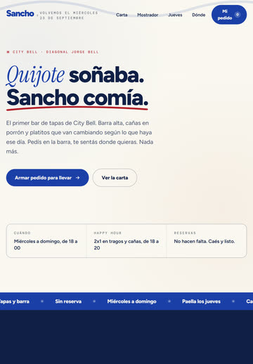 Sitio web de Sancho · Tapas y Barra en tablet