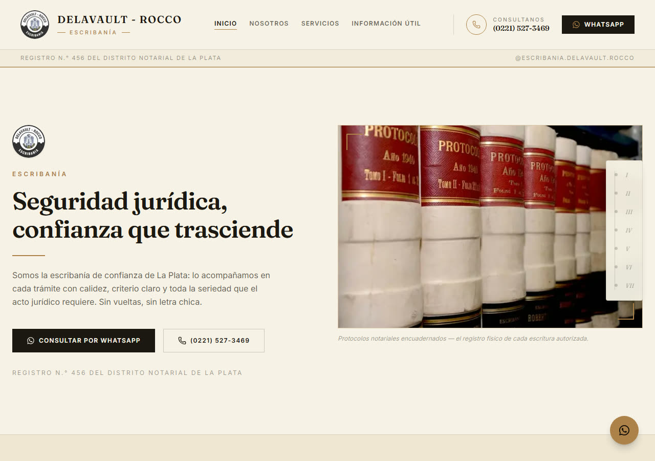 Portada del sitio de Escribanía Delavault Rocco